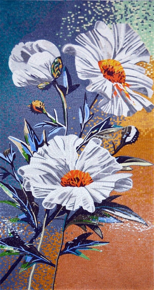 Handmade Flower Mosaic Art #133 | Botanical Tile Wall Decor