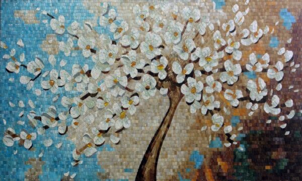 Handmade Flower Mosaic Art #136 | Botanical Tile Wall Decor