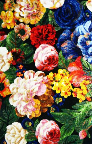 Handmade Flower Mosaic Art #154 | Botanical Tile Wall Decor