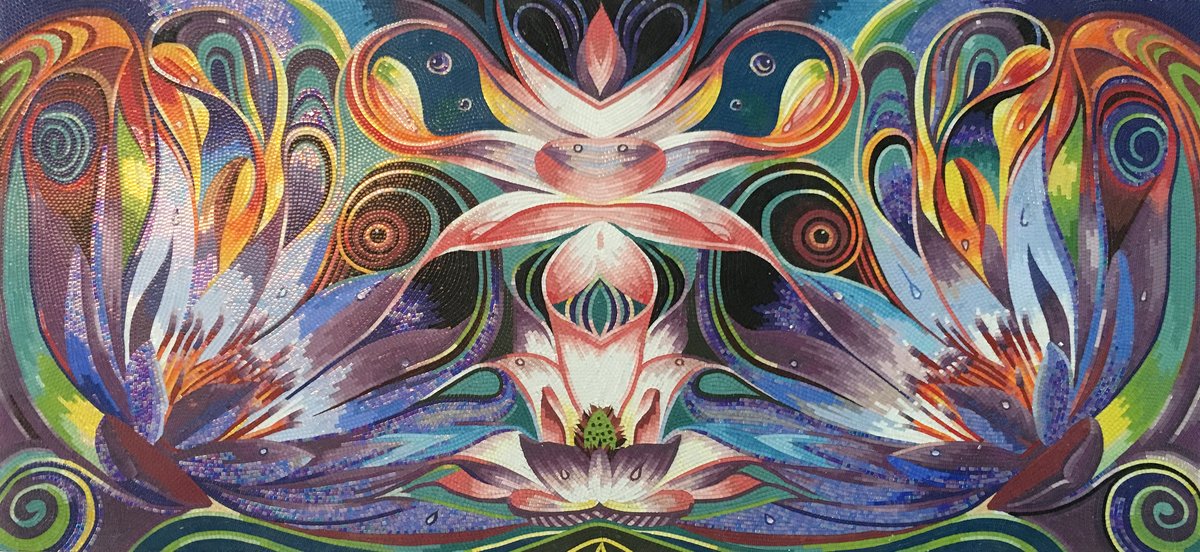 Handmade Flower Mosaic Art #156 | Botanical Tile Wall Decor