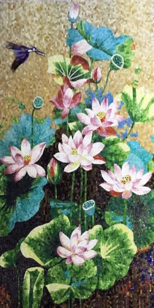 Handmade Flower Mosaic Art #158 | Botanical Tile Wall Decor