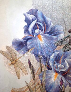 Handmade Flower Mosaic Art #162 | Botanical Tile Wall Decor