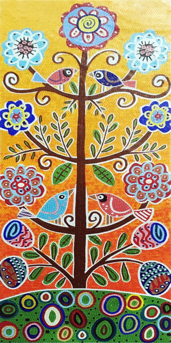 Handmade Flower Mosaic Art #164 | Botanical Tile Wall Decor