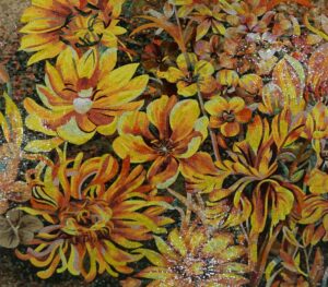 Handmade Flower Mosaic Art #165 | Botanical Tile Wall Decor