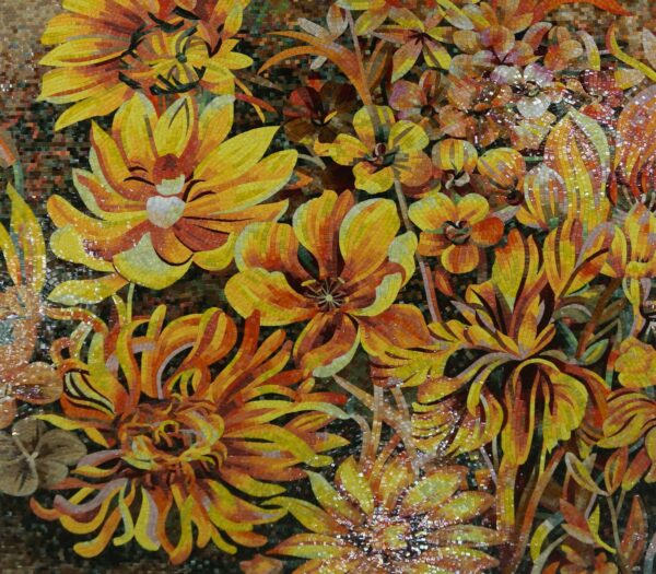 Handmade Flower Mosaic Art #165 | Botanical Tile Wall Decor