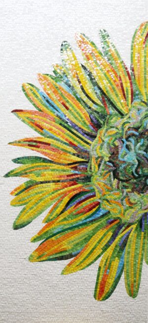 Handmade Flower Mosaic Art #166 | Botanical Tile Wall Decor