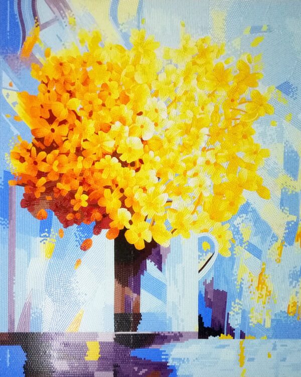 Handmade Flower Mosaic Art #170 | Botanical Tile Wall Decor