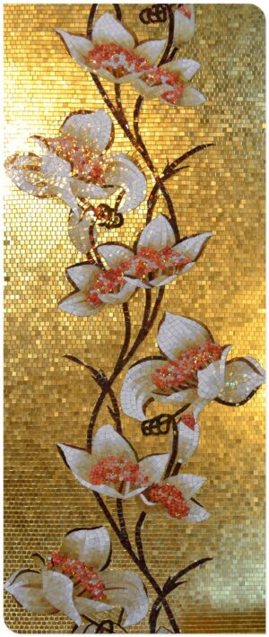 Handmade Flower Mosaic Art #173 | Botanical Tile Wall Decor