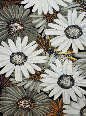 Handmade Flower Mosaic Art #176 | Botanical Tile Wall Decor