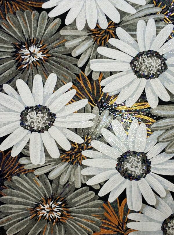 Handmade Flower Mosaic Art #176 | Botanical Tile Wall Decor