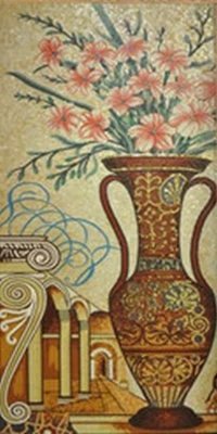 Handmade Flower Mosaic Art #181 | Botanical Tile Wall Decor