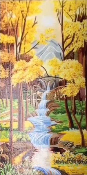 Handmade Flower Mosaic Art #182 | Botanical Tile Wall Decor