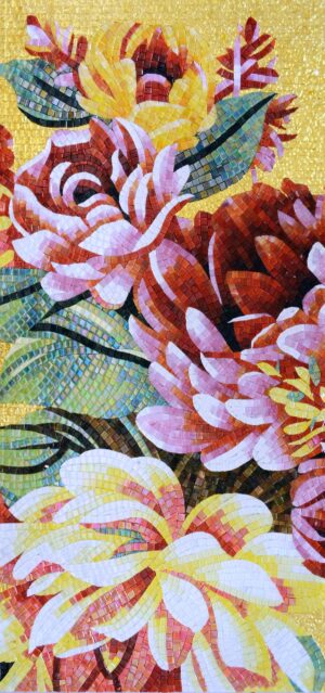 Handmade Flower Mosaic Art #183 | Botanical Tile Wall Decor