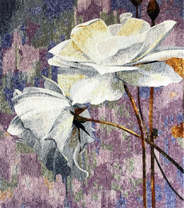 Handmade Flower Mosaic Art #186 | Botanical Tile Wall Decor