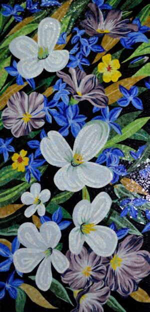 Handmade Flower Mosaic Art #187 | Botanical Tile Wall Decor