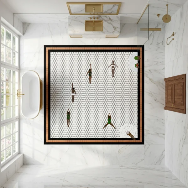 the-swimmers-mosaic-02 Bathroom scene - The Swimmers Mosaic floor design view 2