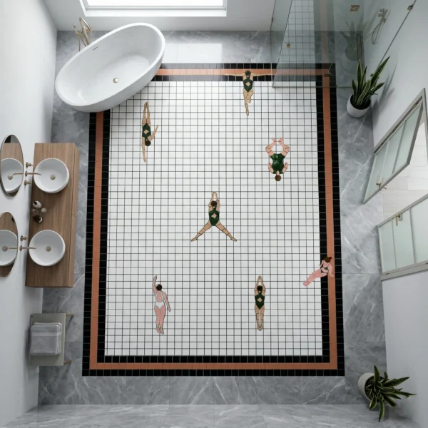 the-swimmers-mosaic-08 Bathroom scene - The Swimmers Mosaic design angle 4