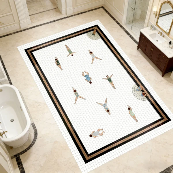 the-swimmers-mosaic-11 Bathroom scene - The Swimmers Mosaic bathroom corner view