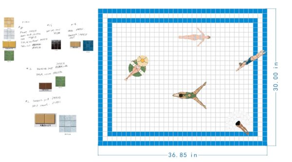 Pool Party Custom Mosaic Bathroom Floor Tile — Swimmers Collection