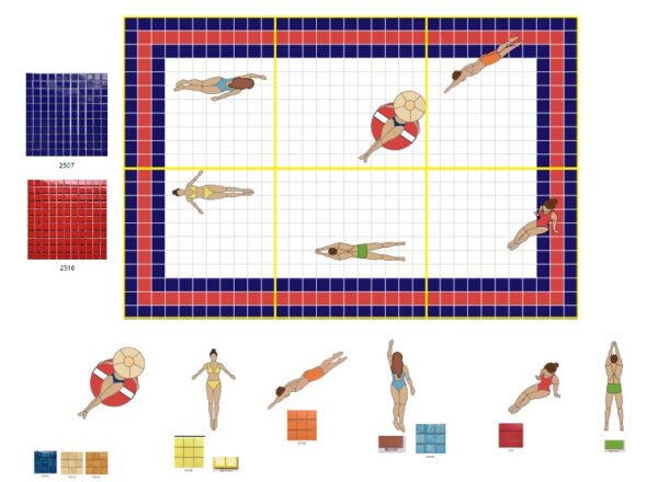 Pool Party Custom Mosaic Bathroom Floor Tile — Swimmers Collection