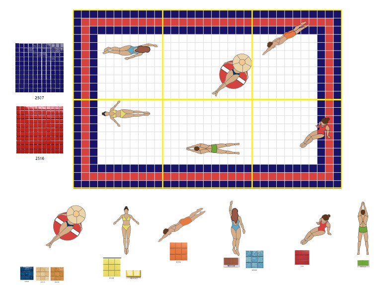 Pool Party Mosaic color variant with blue and red pool border
