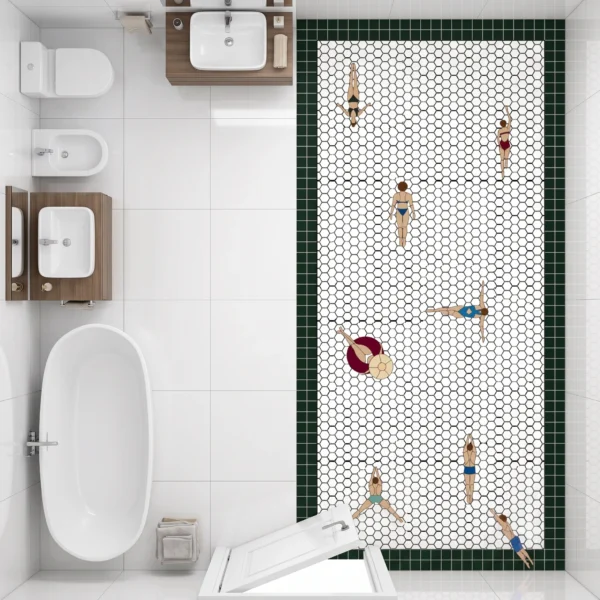 Swimmers Pool Mosaic Floor Tile Vol.3 - Large Format Bathroom Mosaic Art 28 Figures