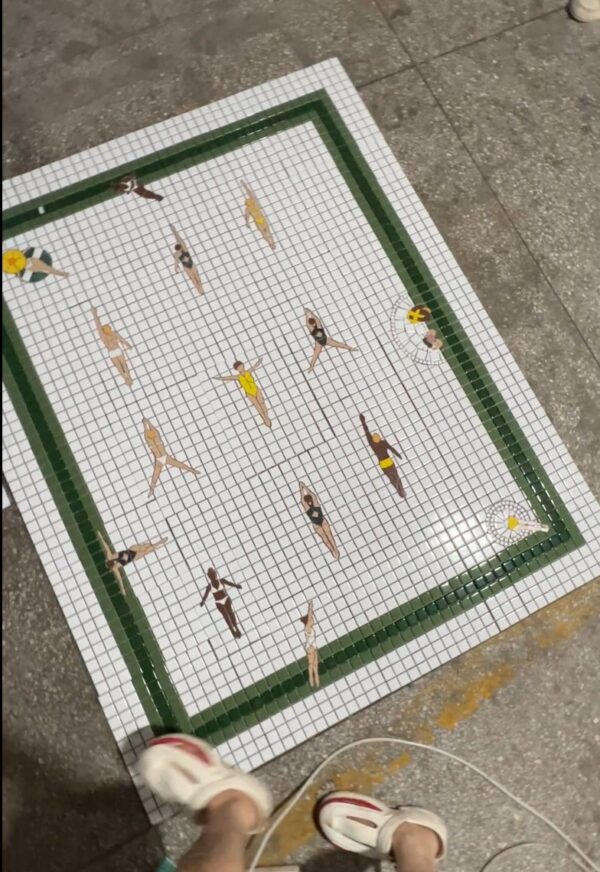 Pool Party Custom Mosaic Bathroom Floor Tile — Swimmers Collection