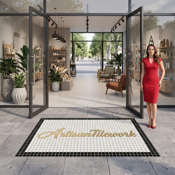 Custom Logo Mosaic Entrance Mat | Handmade Penny Round Tile Logo, Priced per m²