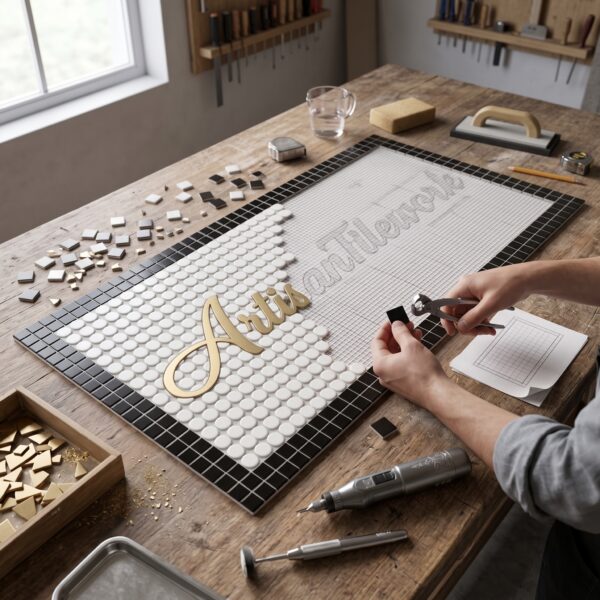 Custom Logo Mosaic Entrance Mat | Handmade Penny Round Tile Logo, Priced per m²
