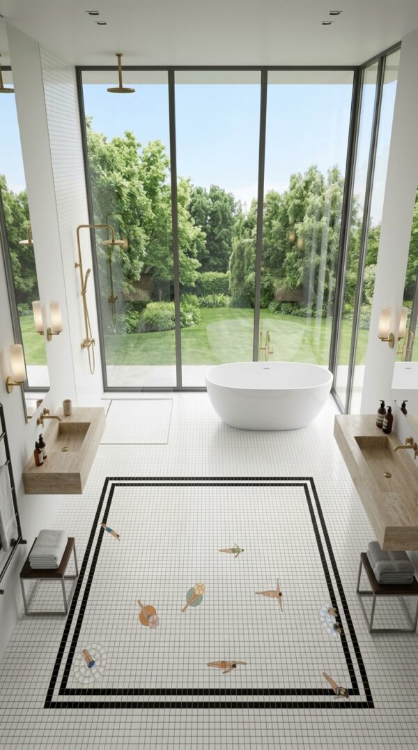 Swimmer Tile custom mosaic floor panel - BiliTiles