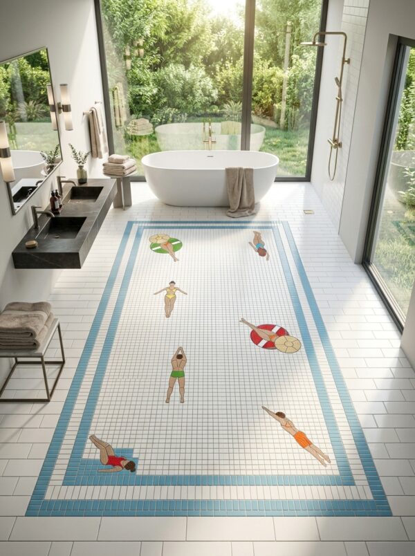 Swimmer Tile custom mosaic floor panel - BiliTiles