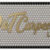 Custom logo mosaic entrance mat - penny round porcelain with brass lettering